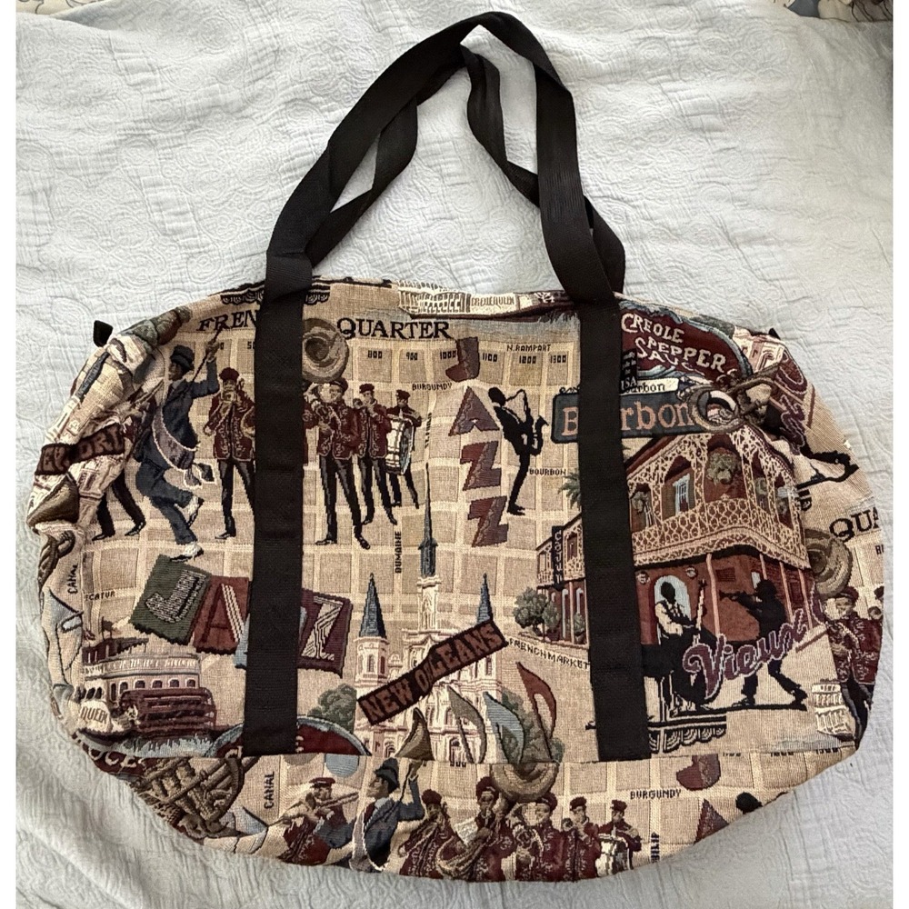 Vintage Tapestry Duffel Bag New Orleans Jazz Motif Overnight Weekender USA 90s